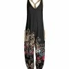 Lily | Black & Beige Paisley Floral Pocket Racerback Jumpsuit - Plus