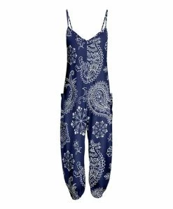 Lily | Navy & White Paisley Pocket Sleeveless Jumpsuit - Plus