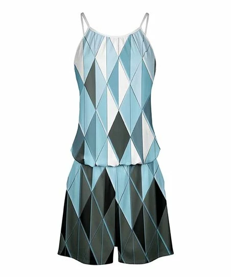 Lily | Blue & Gray Geometric Sleeveless Romper - Plus 1 Lily | Blue & Gray Geometric Sleeveless Romper - Plus