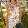 Lily | White & Orange Floral Sleeveless Tunic - Plus