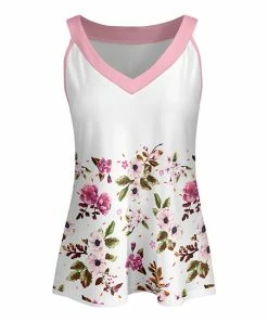 Lily | White & Pink Floral V-Neck Tank - Women