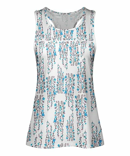 Lily | White & Blue Floral Abstract Racerback Tank - Plus 1 Lily | White & Blue Floral Abstract Racerback Tank - Plus