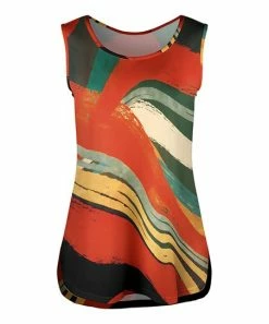 Lily | Orange & Black Abstract Curved-Hem Tank - Plus