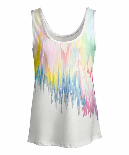 Lily | White & Blue Abstract Stars Scoop Neck Tank - Women 1 Lily | White & Blue Abstract Stars Scoop Neck Tank - Women