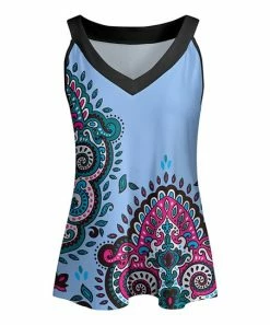 Lily | Blue & Pink Abstract V-Neck Tank - Plus