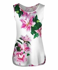 Lily | White & Pink Floral Curved-Hem Tank - Women