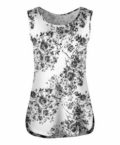 Lily | White & Gray Floral Curved-Hem Tank - Women