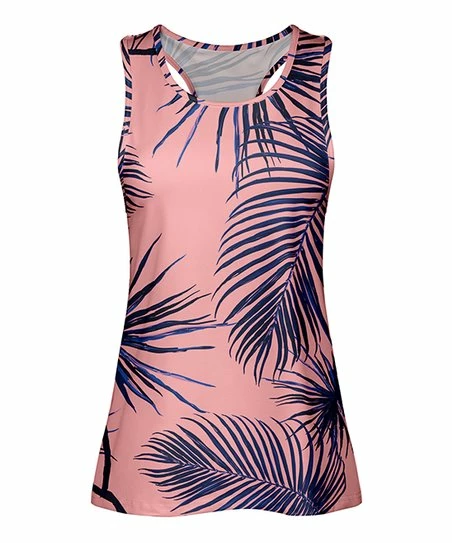 Lily | Pink & Blue Palm Leaf Racerback Tank - Women 1 Lily | Pink & Blue Palm Leaf Racerback Tank - Women