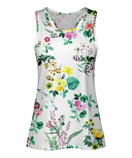 Lily | White & Green Floral Racerback Tank - Women 1 Lily | White & Green Floral Racerback Tank - Women