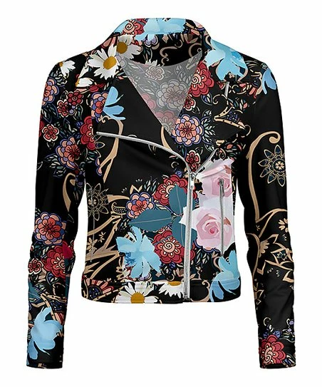 Lily | Black & Blue Floral Moto Jacket - Women 1 Lily | Black & Blue Floral Moto Jacket - Women