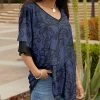 Lily | Black & Blue Floral Ruffle-Sleeve V-Neck Tunic - Women