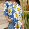 Lily | Blue & Yellow Floral Ruffle-Sleeve V-Neck Tunic - Women