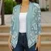 Lily | Teal & White Arabesque Open Blazer - Plus