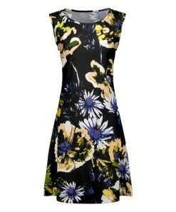 Lily | Black & Beige Floral Sleeveless A-Line Dress - Plus
