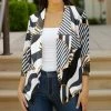 Lily | Black & Gray Stripe Leaf Open Blazer - Plus
