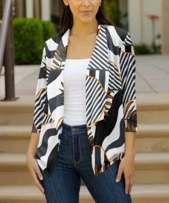 Lily | Black & Gray Stripe Leaf Open Blazer - Plus