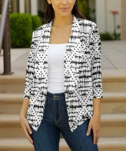 Lily | White & Black Dotted Open Blazer - Plus