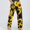 Lily | Black & Yellow Sunflower Wide-Leg Pants - Women