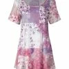 Lily | Pink & Lavender Floral Patchwork Short-Sleeve Tunic - Plus