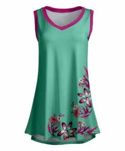 Lily | Turquoise & Purple Floral Sleeveless V-Neck Tunic - Women