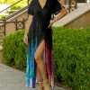 Lily | Black & Blue Abstract Tie-Side Wrap Maxi Dress - Plus