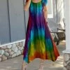 Lily | Purple & Yellow Abstract Pocket Handkerchief Maxi Dress - Women
