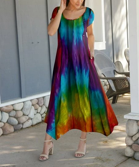 Lily | Purple & Yellow Abstract Pocket Handkerchief Maxi Dress - Women 1 Lily | Purple & Yellow Abstract Pocket Handkerchief Maxi Dress - Women