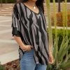 Lily | Black & Gray Abstract Layered Ruffle-Sleeve V-Neck Tunic - Women