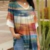 Lily | Rust & Blue Watercolor Layered-Sleeve V-Neck Tunic - Plus