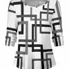 Lily | White & Gray Geometric Long-Sleeve Scoop Neck Top - Plus