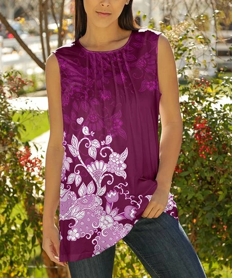 Lily | Fuchsia & White Floral Sleeveless Tunic - Plus 1 Lily | Fuchsia & White Floral Sleeveless Tunic - Plus