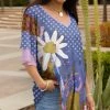 Lily | Purple & Green Floral Ruffle-Sleeve V-Neck Tunic - Plus