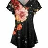 Lily | Pink & Black Floral Flutter-Sleeve V-Neck Tunic - Women