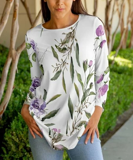 Lily | White & Purple Floral Long-Sleeve Tunic - Women & Plus 1 Lily | White & Purple Floral Long-Sleeve Tunic - Women & Plus