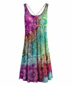 Lily | Purple & Turquoise Floral Crisscross-Back Sleeveless Dress - Women