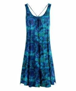 Lily | Blue & Green Abstract Crisscross-Back Sleeveless Dress - Plus