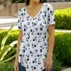 Lily | White & Blue Floral V-Neck Tunic - Women