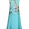 Lily | Aqua & White Leaf Sleeveless Shift Dress - Plus