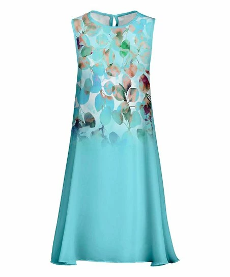 Lily | Aqua & White Leaf Sleeveless Shift Dress - Plus 1 Lily | Aqua & White Leaf Sleeveless Shift Dress - Plus