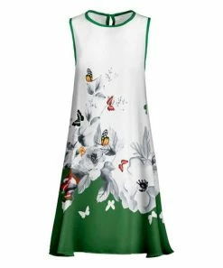Lily | Green & White Floral Sleeveless Shift Dress - Women