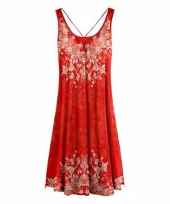 Lily | Red & White Floral Crisscross-Back Sleeveless Dress - Women