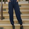 Lily | Navy Drawstring Waist Harem Pants - Women