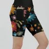 Lily | Black & Orange Floral Sketch Side-Pocket Bike Shorts - Plus