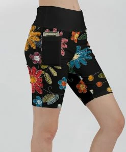 Lily | Black & Orange Floral Sketch Side-Pocket Bike Shorts - Plus