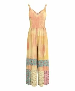 Lily | Orange & Blue Patchwork Wide-Leg Sleeveless Jumpsuit - Women