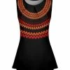 Lily | Black & Orange Abstract Ring Gathered-Neck Sleeveless Top - Plus