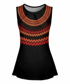 Lily | Black & Orange Abstract Ring Gathered-Neck Sleeveless Top - Plus