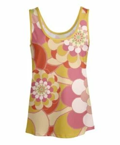 Lily | Gold & Pink Floral Scoop Neck Tank - Women