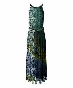 Lily | Green & White Floral Belted Sleeveless Maxi Dress - Plus