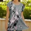 Lily | Gray & Pink Floral Flutter-Sleeve Tunic - Plus